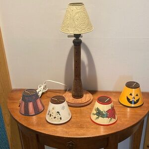 hand crafted antique spool lamp with five changeable shades rustic primitive